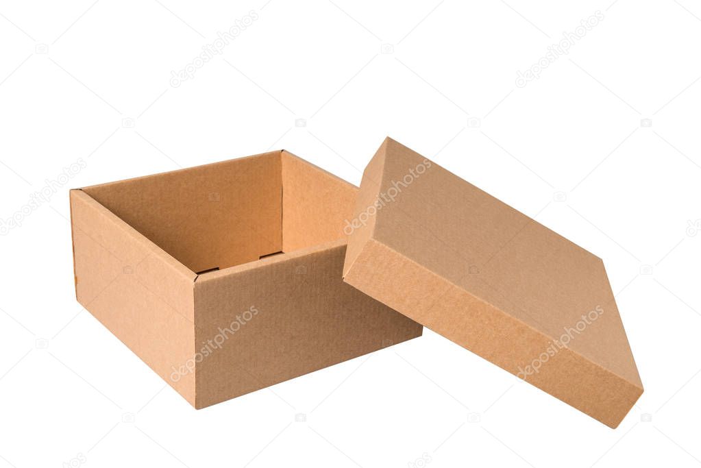 Brown carton gift box with cover, isolated