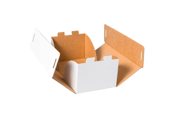 Vit kartong tårta låda med lock, isolerad — Stockfoto