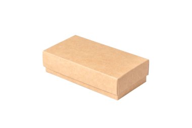 Kapaklı kahverengi karton hediye kutusu, izole.