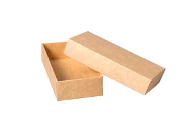 Kapaklı kahverengi karton hediye kutusu, izole.