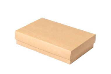 Kapaklı kahverengi karton hediye kutusu, izole.