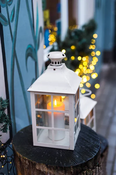 Outdoor candle lantern in the city street