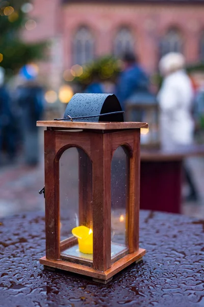 Outdoor candle lantern in the city street