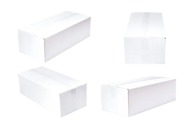 Set White Cardboard Boxes Isolated — Stock Photo, Image