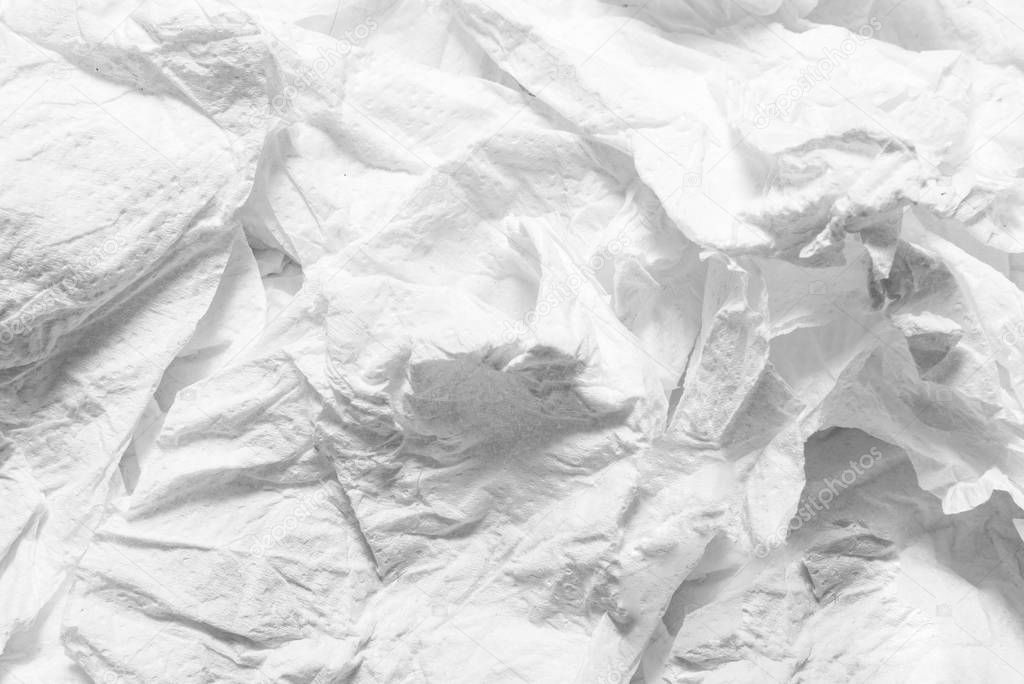 Crumpled paper towel black and white textured background