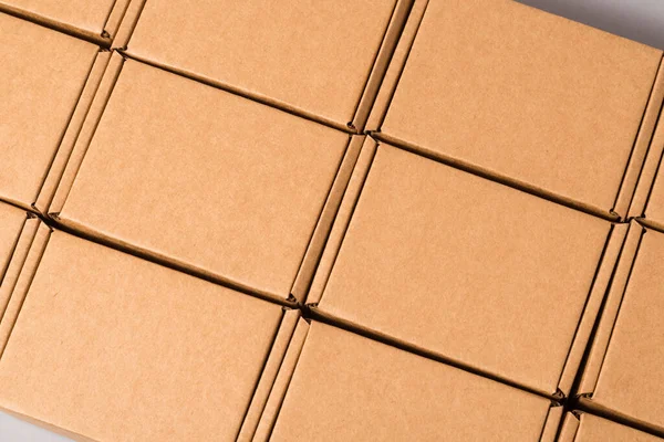 Conjunto Cajas Cartón Marrón Texturizado Fondo — Foto de Stock