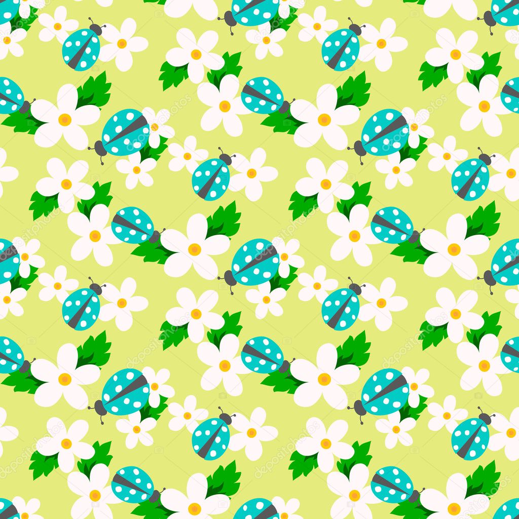 Small flower vector with ladybug seamless pattern