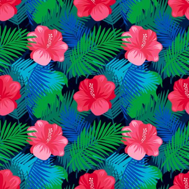 Çiçek desenle tropikal yaprak. 