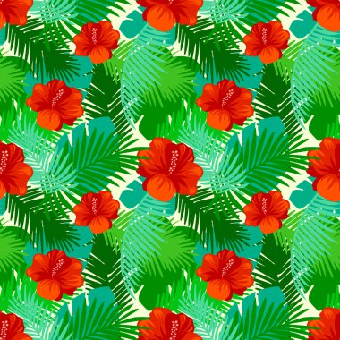 Çiçek desenle tropikal yaprak. 