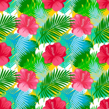 Çiçek desenle tropikal yaprak. 