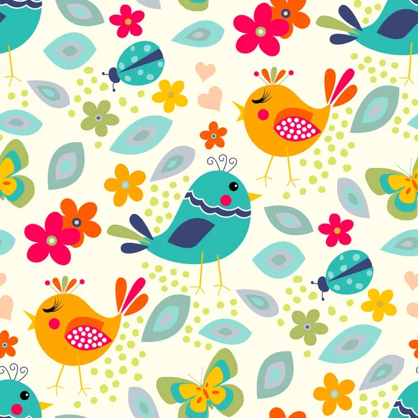 Cute birds seamless pattern — Stock Vector