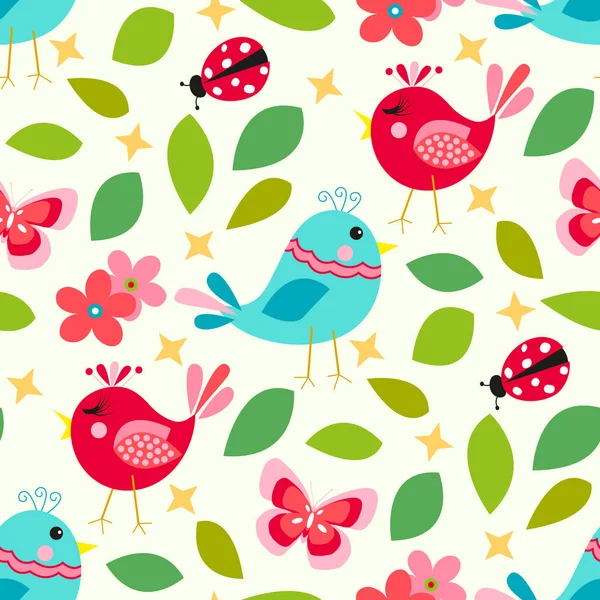 Cute birds seamless pattern — Stock Vector