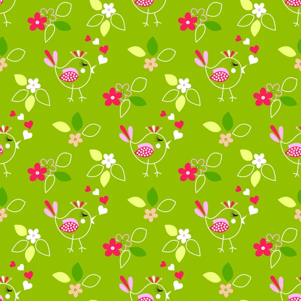 Flower seamless pattern with bird — Stock Vector