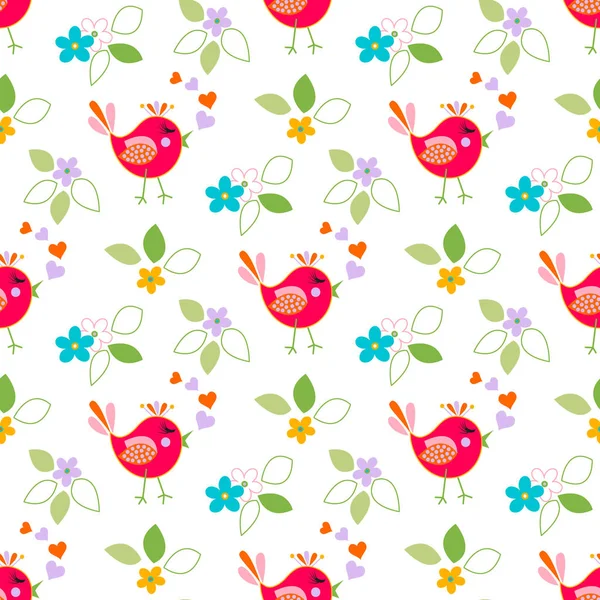 Flower seamless pattern with bird — Stock Vector
