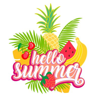 Tropikal meyve arka plan yaprakları ile