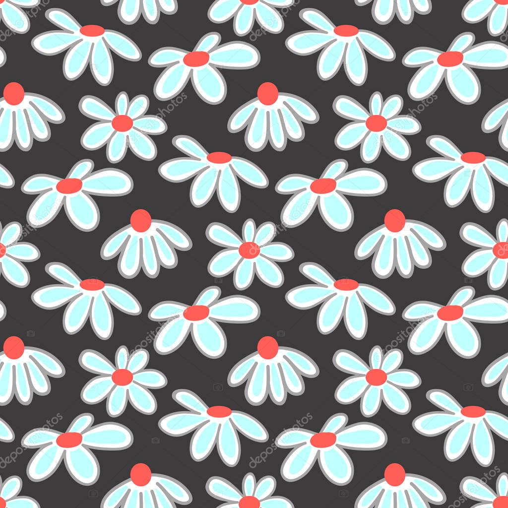 Vector floral pattern with cute daisies.