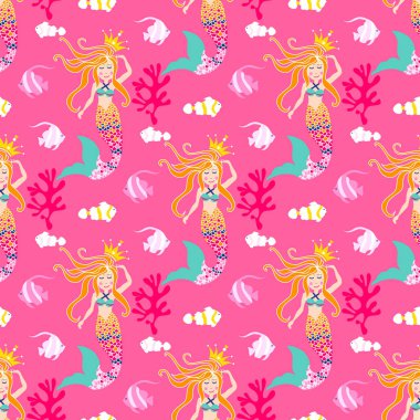 Deniz kızı ile Seamless modeli. Kaprisli çocuk desen