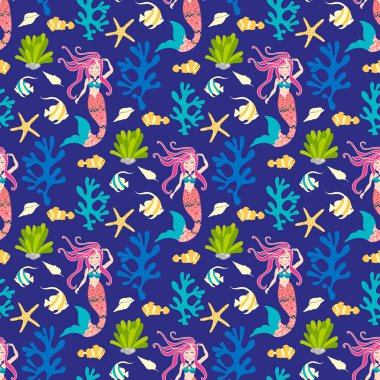 Deniz kızı ile Seamless modeli. Kaprisli çocuk desen