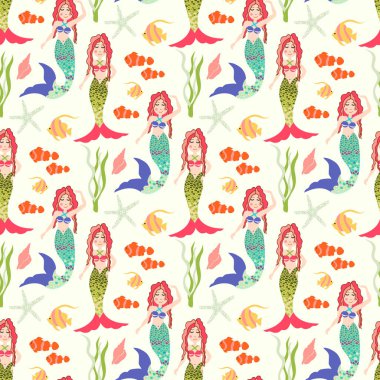 Deniz kızı ile Seamless modeli. Kaprisli çocuk desen