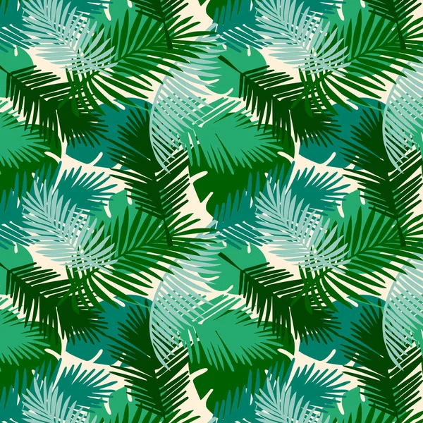 Бесшовный узор тропических пальмовых листьев на белом фоне . — стоковый вектор