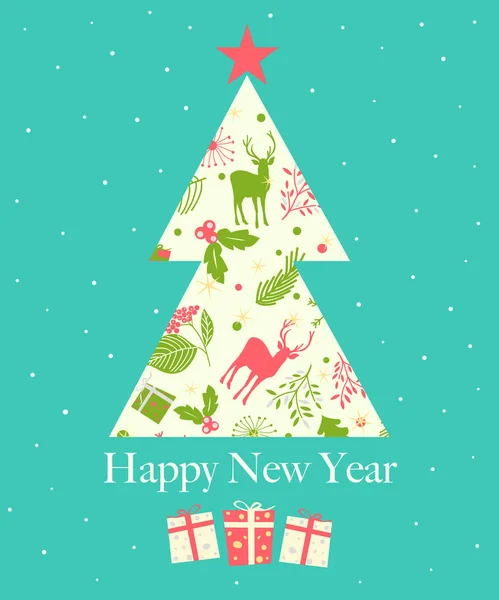 Feliz año nuevo tarjeta de felicitación, vector de ilustración — Vector de stock