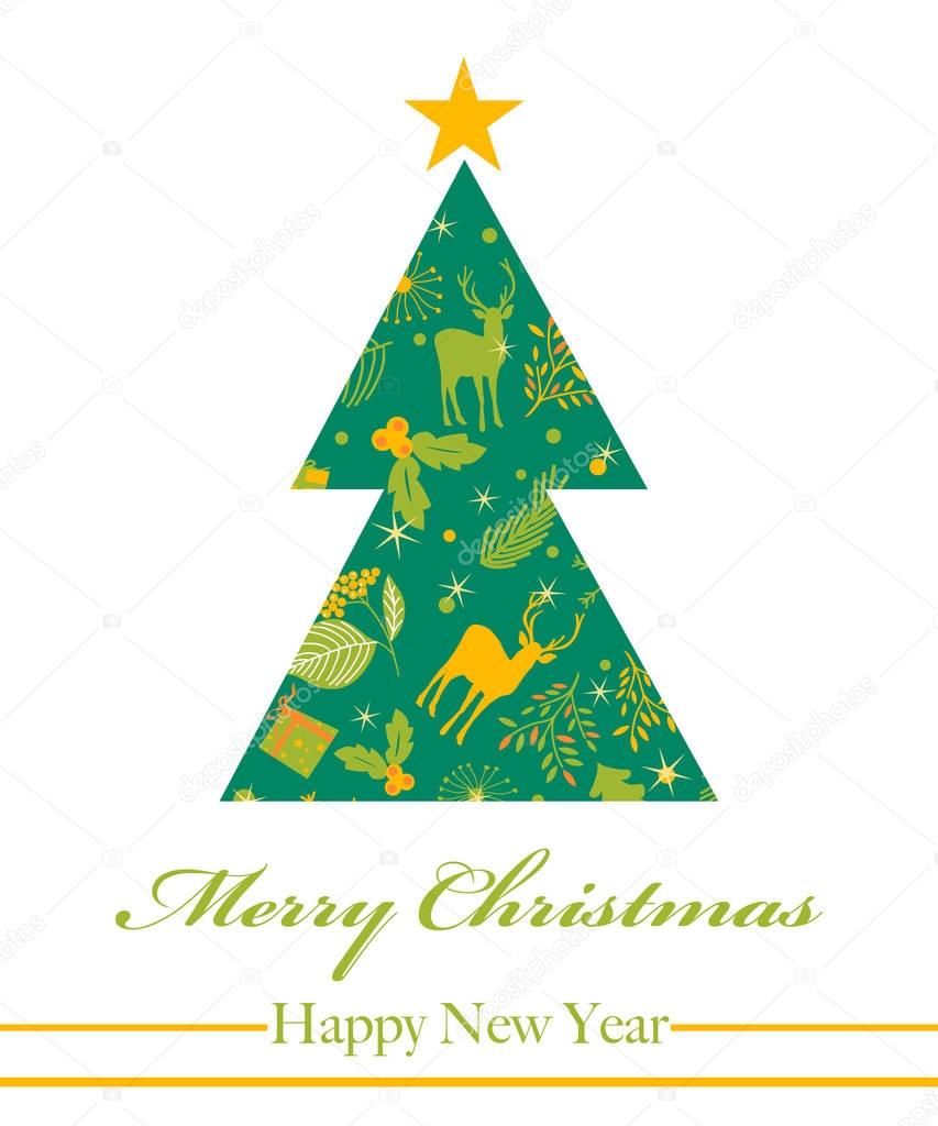 Merry Christmas and Happy New Year greeting card, vector illustration