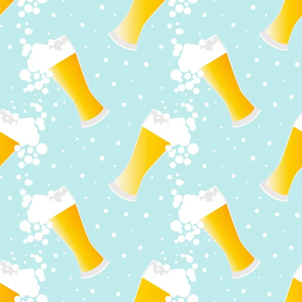 De naadloze patroon bier met bubbels op blauwe achtergrond — Stockvector