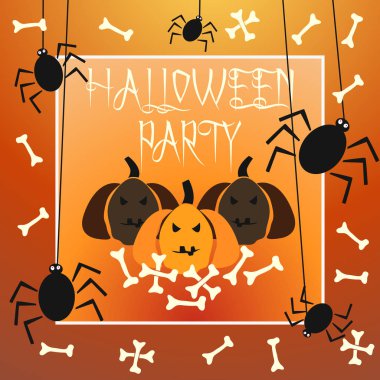 Cadılar Bayramı partisi kartı ile kabak, kemik, örümcek