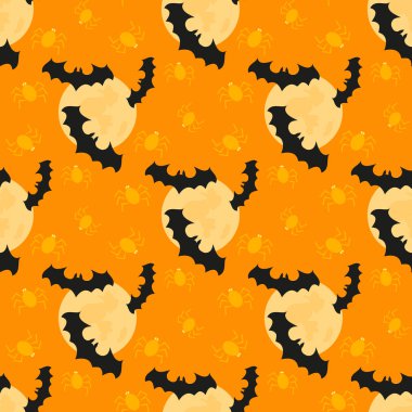 Yarasa, moon, örümcek ile Seamless modeli. Cadılar Bayramı arka plan