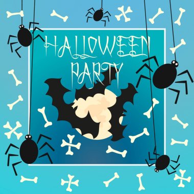 Cadılar Bayramı partisi kartı yarasa, moon, örümcek