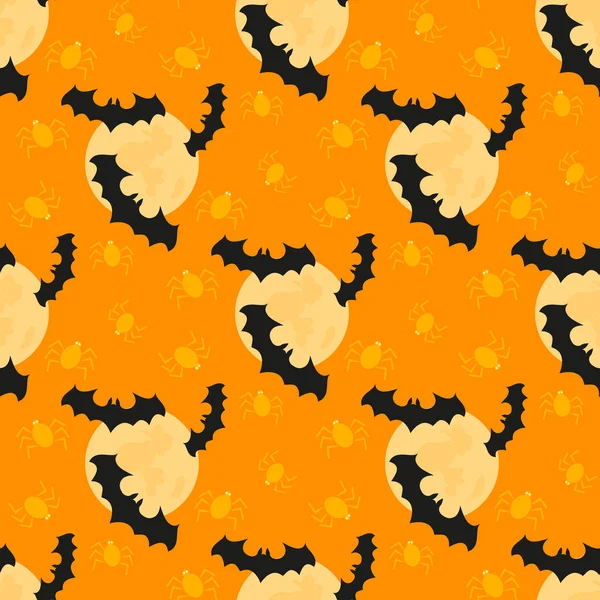 Seamless pattern with bat, moon, spider. Halloween background — Stock Vector