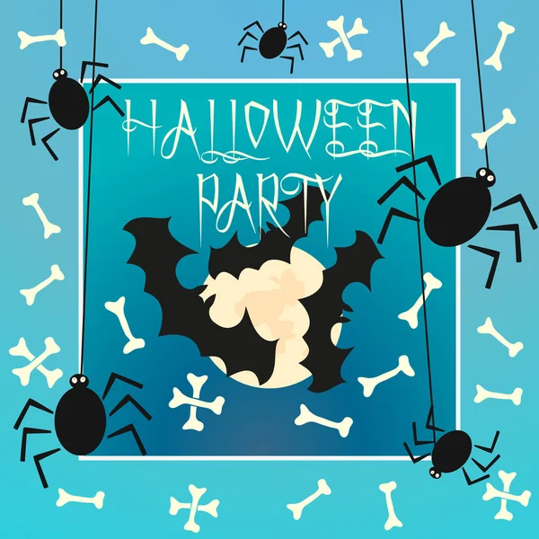 Cadılar Bayramı partisi kartı yarasa, moon, örümcek