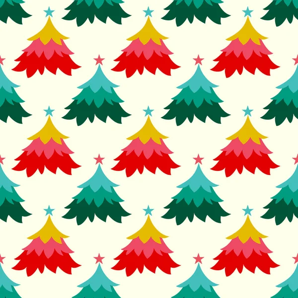 Seamless Vector Colorful Christmas Tree Pattern Design — Stock Vector