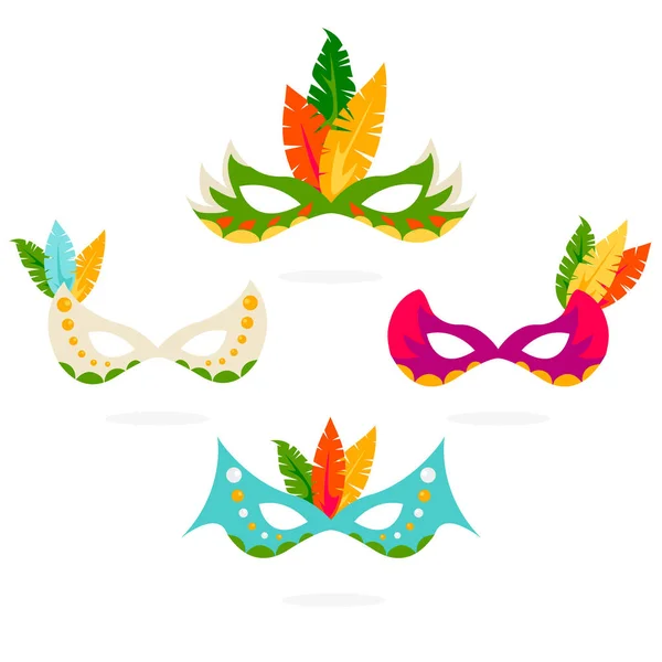 Vektor Barevné Karnevalové Masky Sada Ikon Izolované Svatodušní — Stockový vektor