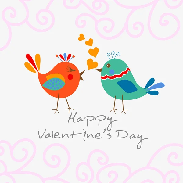 Two Happy Cute Bird Love Heart Happy Valentine Day Car — Stock Vector