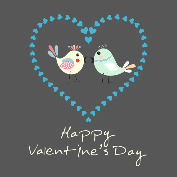 Two Happy Cute Bird Love Heart Happy Valentine Day Car — Stock Vector