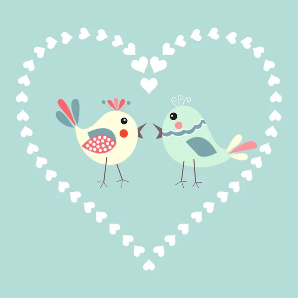 Two happy cute bird in love with the heart. Happy Valentine's day Car