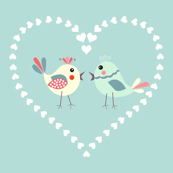 Dos Pájaros Lindos Felices Enamorados Del Corazón Feliz Día San — Vector de stock