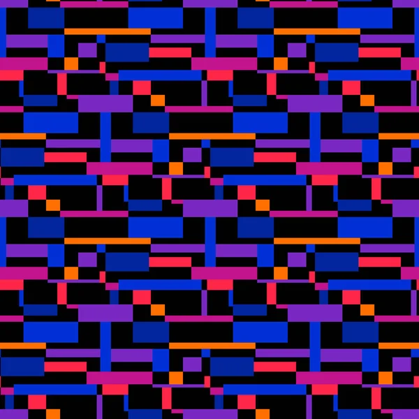 几何向量块条纹背景 带正方形和条纹的动态图案 霓虹色花纹 — 图库矢量图片