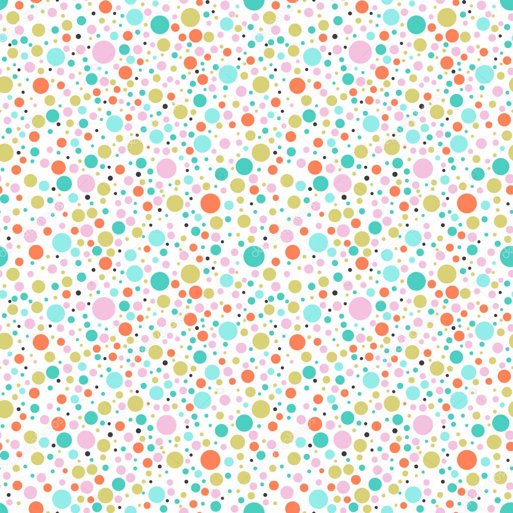 Seamless colorful dots backgound.  Pastel color ball vector pattern.
