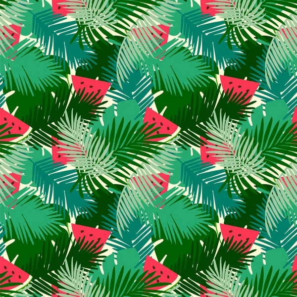 Patrón Tropical Sin Costuras Con Hojas Selva Fondo Floral Fruta — Vector de stock