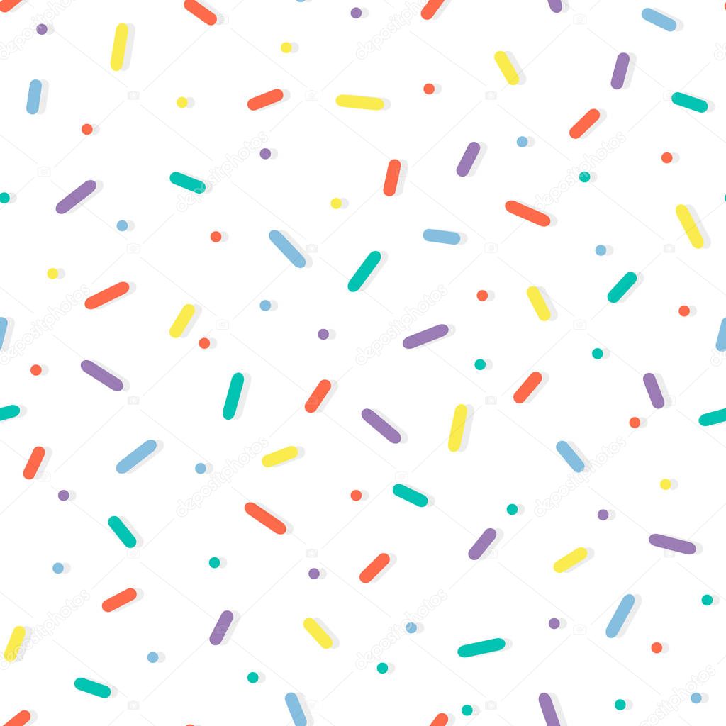 Seamless pattern with colorful confetti sprinkles. Donut glaze background