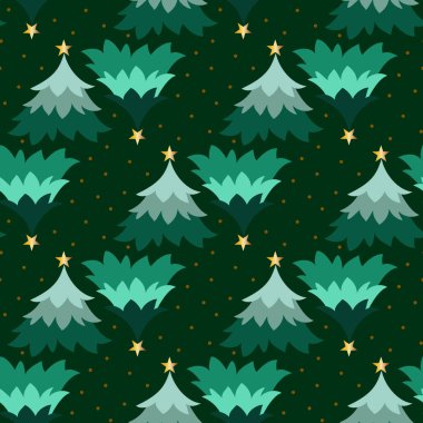 Tatil için ağaçlar ve kar taneleriyle kusursuz bir Noel deseni.
