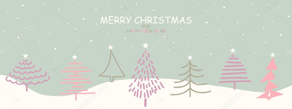 Merry Christmas and Happy New Year design with minimal style tre