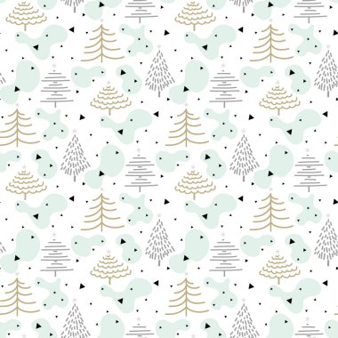 Kış Noel ormanları pürüzsüz desen tasarımı. Kış tatili 