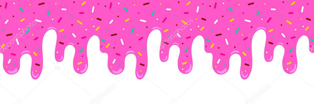 Pink ice cream melted with colorful cute candy sprinkles long bo