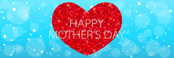 Szczęśliwy Dzień Matki Witając Niebieski Sztandar Tło Szablon Czerwonym Sercem — Wektor stockowy