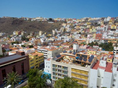  San Sebastian de La Gomera Cityscape 'in havadan görünümü, Kanarya Adası, Ispanya.