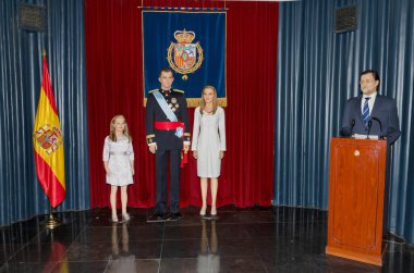 MADRID, SPAIN - OCTOBER 2, 2015: Spanish Royal family and government president Wax figures. clipart