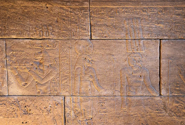 Real Hieroglyphic carvings on the walls of an ancient egyptian temple. — Stock Photo, Image